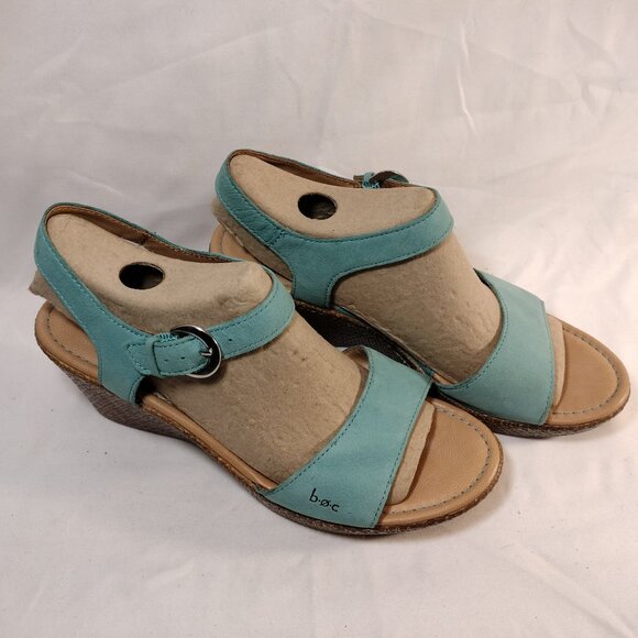 BOC Turquoise Leather Wedge Sandals - Picture 3 of 7